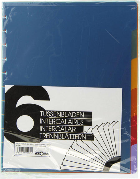 Atoma -  tabbladen, voor A4+ schriften, uit PP, set van 6 stuks, geassorteerde kleuren