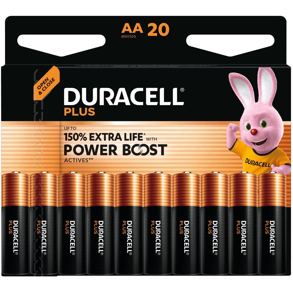 Duracell - pile Plus 100% AA, blister de 20 pièces