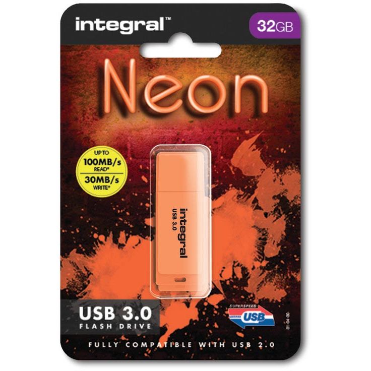 Integral -  Neon USB 3.0 stick, 32 GB, oranje