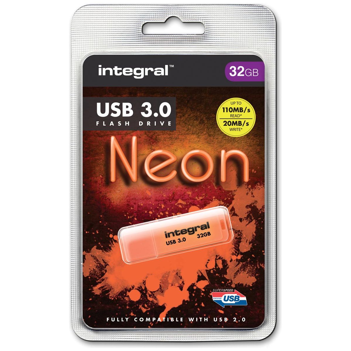 Intégrale - Stick USB 3,0 néon, 32 Go, orange