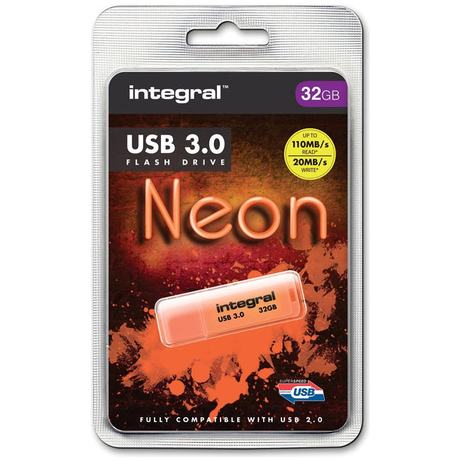 Intégrale - Stick USB 3,0 néon, 32 Go, orange