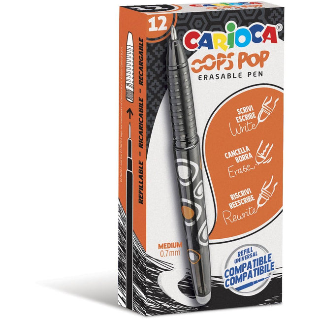 Carioca - roller gel Oops Pop, moyen, effaçable, boîte de 12 pièces, noir