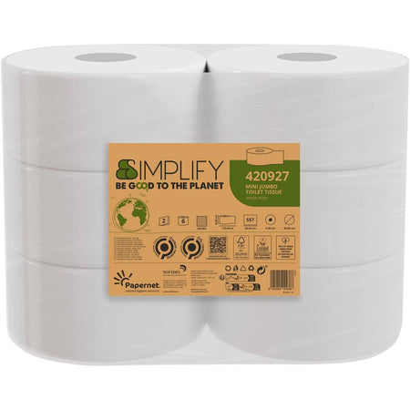 Papernet -   toiletpapier Simplify Mini , 2-laags, 557 vellen, pak van 6 rollen