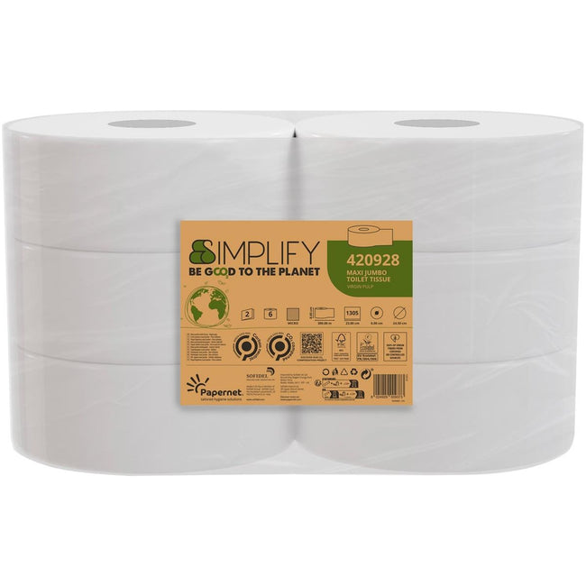 Papernet - Papernet toiletpapier Simplify Maxi , 2-laags, 1305 vellen, pak van 6 rollen