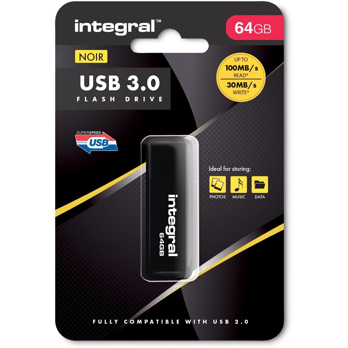 Integral - USB-Stick 3.0, 64 GB, schwarz