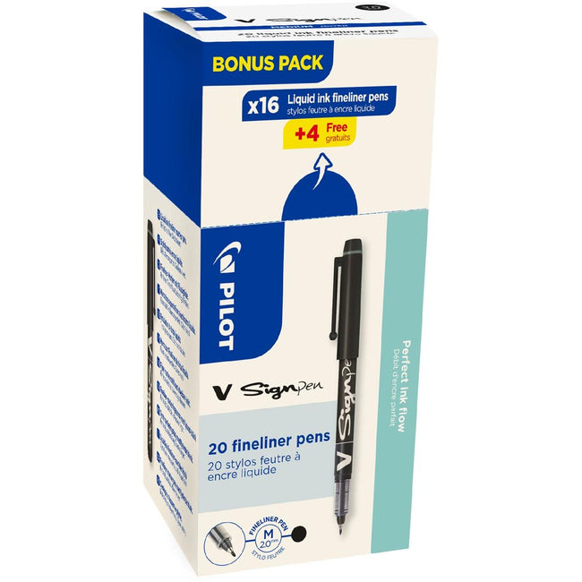 Pilot - fineliner V-Sign Pen, boîte de 16 + 4 pièces, noir