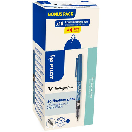 Pilot -  fineliner V-Sign Pen, doos van 16 + 4 stuks, blauw
