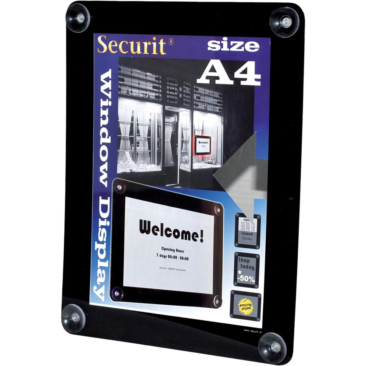 Securit - Cadre affiche vitrine A4, noir
