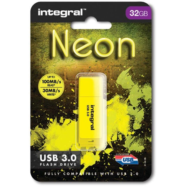 Integral -  Neon USB 3.0 stick, 32 GB, geel