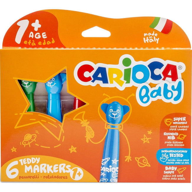 Cararioca - Felt -Tip Sift Baby Teddy, boîte de 6 pièces en couleurs assorties