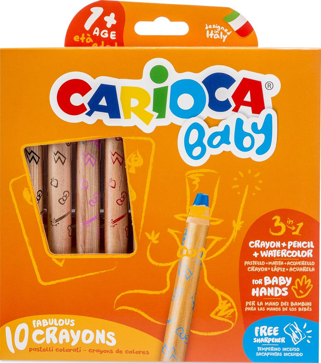 Crayon de couleur cararioca Bébé 3-en-1, couleurs assorties, 10 pièces dans une pochette en carton