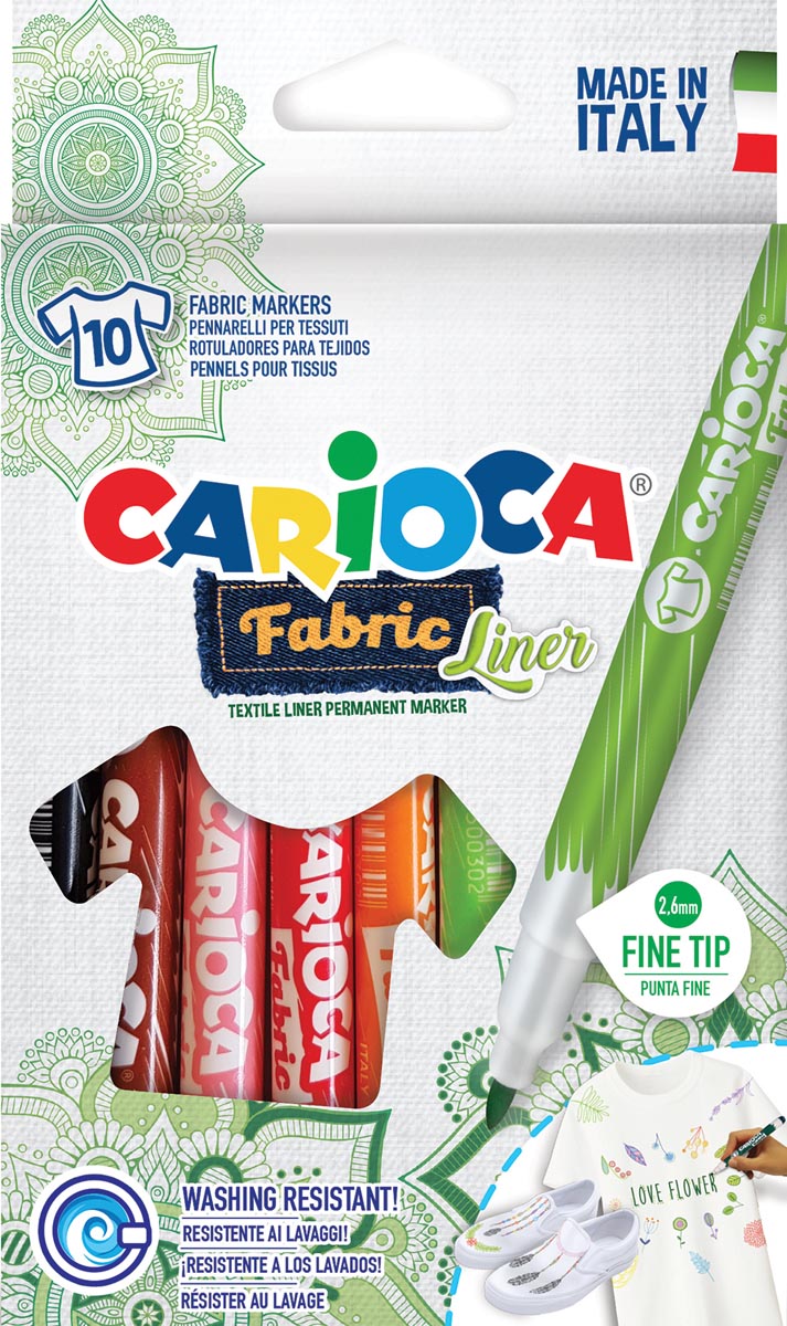 Carioca - Carcioca Textilstift Fabricliner, Schachtel mit 10 Stück in verschiedenen Farben