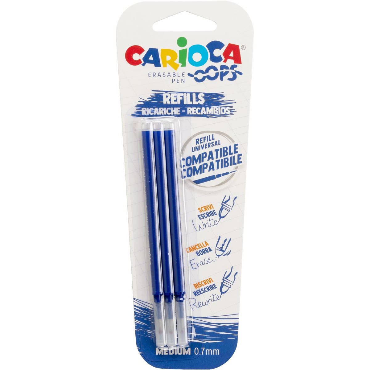 Carioca -  Oops navulling, medium, blauw, blister van 3 stuks