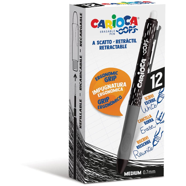 Carioca - roller gel Oops, moyen, effaçable, boîte de 12 pièces, noir