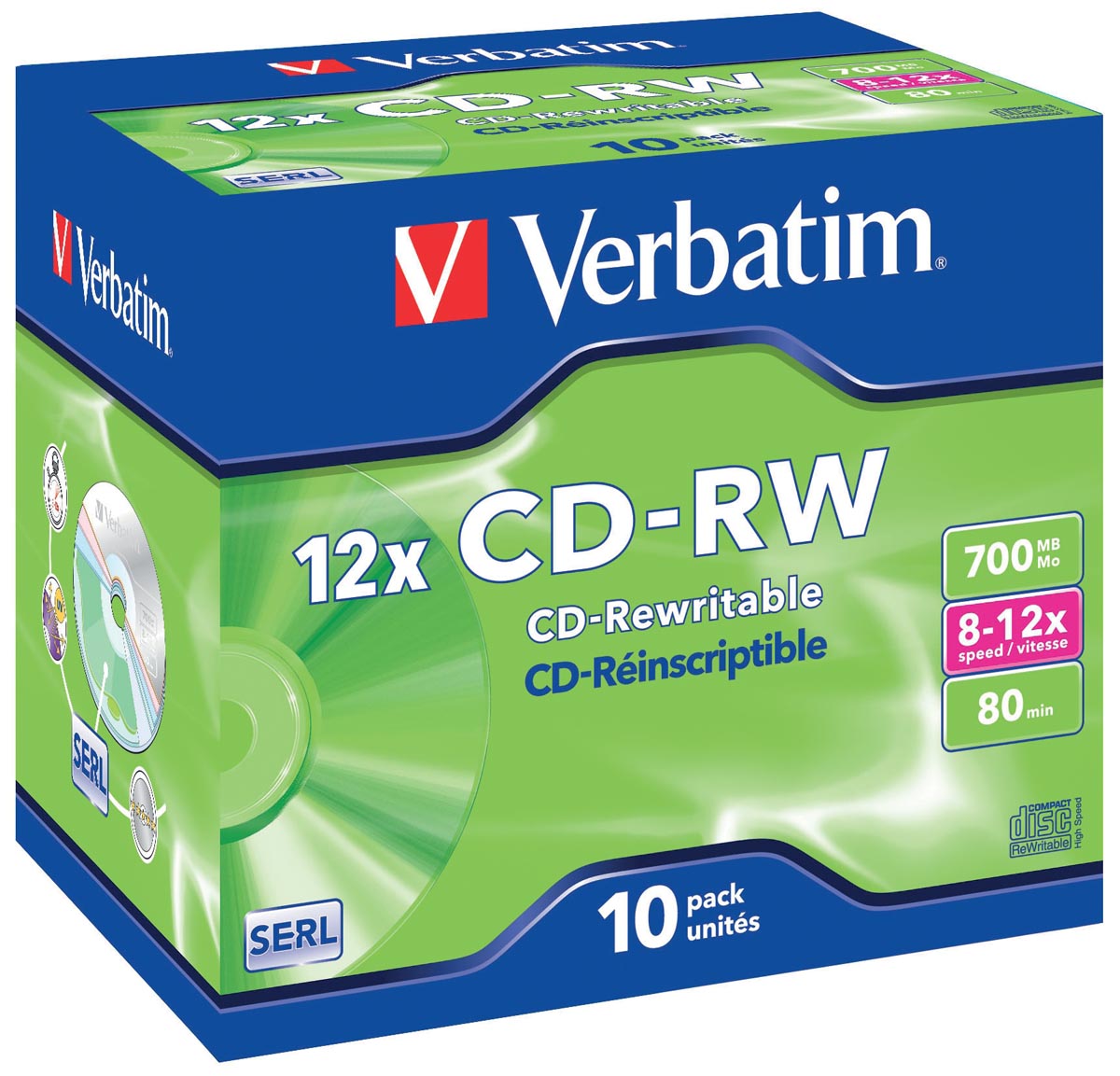 Verbatim - CD CD verbatim REWRITABLE CD -RW, 10 pièces, emballé individuellement (bijou)