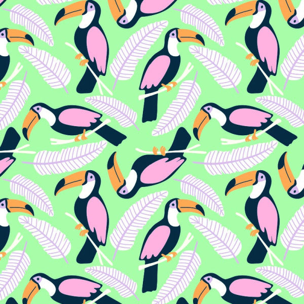 Klika - Papier d'emballage cadeau | 50 cm | 200m | 70gr/m² | Toucans | vert | rouleau d'env. 200 mètres