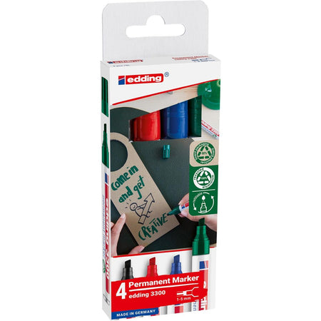 Edding - marqueur permanent E-3300, couleurs assorties, blister de 4 pièces