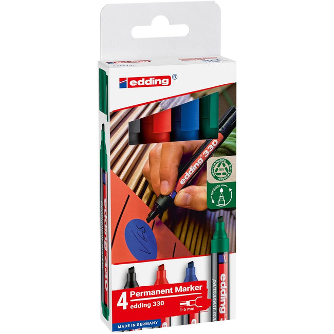 Edding -  permanent marker E-330, geassorteerde kleuren, blister van 4 stuks