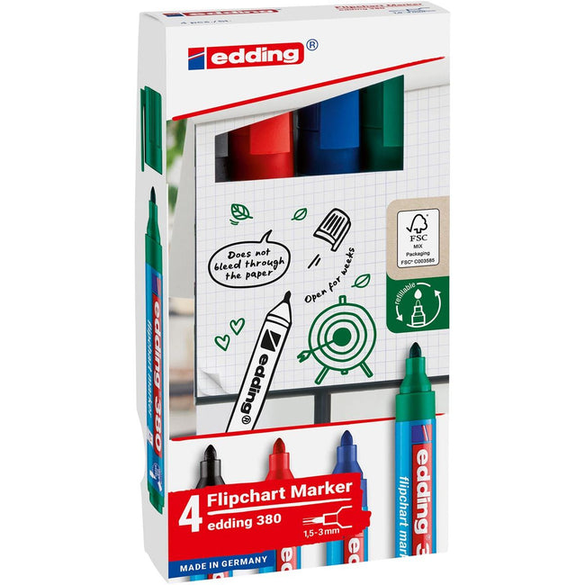 Edding - Feutre 380 paperboard rond 1,5-3mm assorti lot de 4 pièces