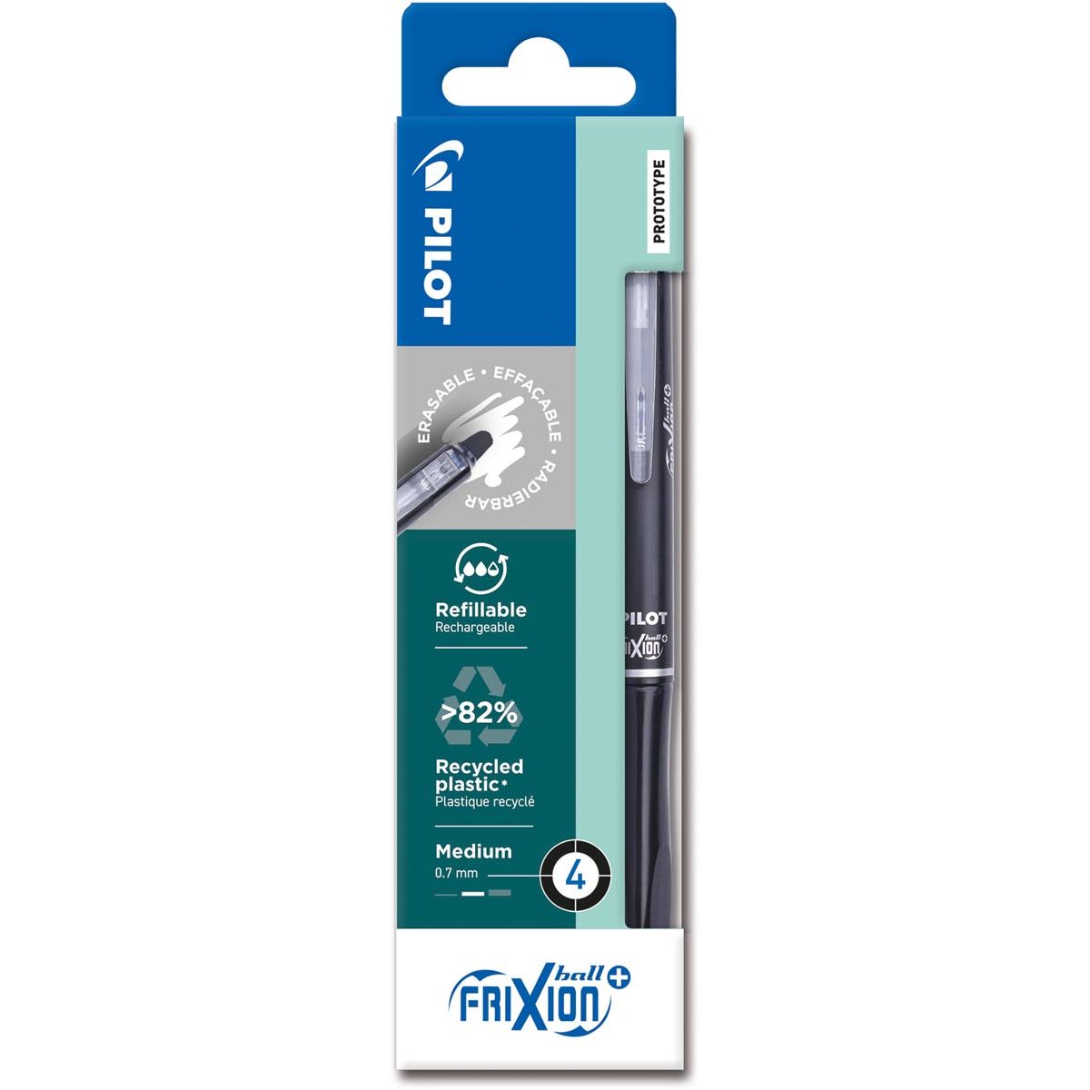 Pilot - FriXion Ball Plus Roller, mittel, schwarz, Karton mit 4 Stück