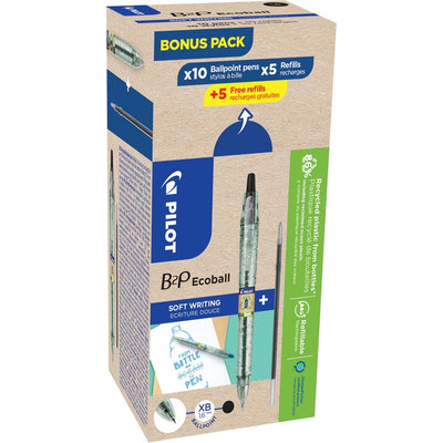 Pilot -  Ecoball B2P BeGreen balpen, large, zwart, doos van 10 stuks + 10 navullingen