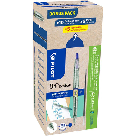 Pilot -  Ecoball B2P BeGreen balpen, large, blauw, doos van 10 stuks + 10 navullingen