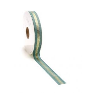 Luxe lint ribbon wired groen met goud 15mm x 20 meter
