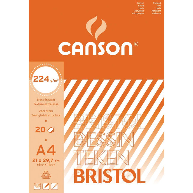 Canson -  tekenpapier Bristol, 224 g, ft 21 x 29,7 cm, A4, blok van 20 vel