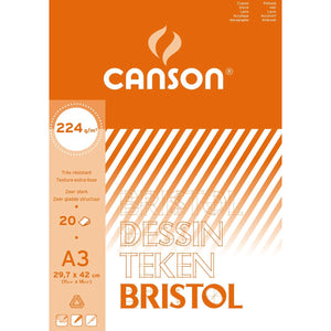 Canson -  tekenpapier Bristol, 224 g, ft 29,7 x 42 cm, A3, blok van 20 vel