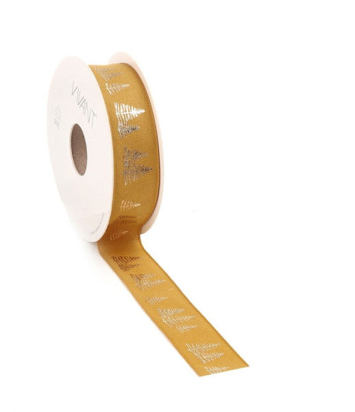 Kerst Lint woven FIR 25mm x 15 meter ocre