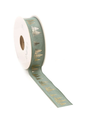 Ruban de Noël tissé SAPIN 25mm x 15 mètres vert sauge