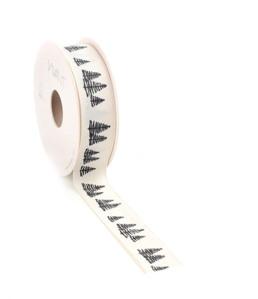 Ruban de Noël tissé SAPIN 25mm x 15 mètres ivoire