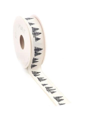 Ruban de Noël tissé SAPIN 25mm x 15 mètres ivoire