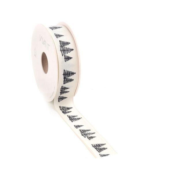 Ruban de Noël tissé SAPIN 25mm x 15 mètres ivoire