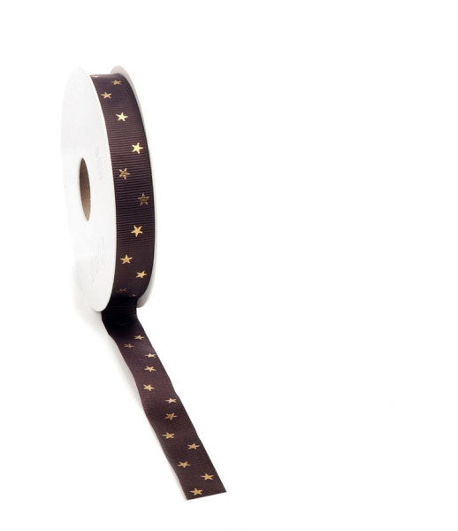 Kerst Lint Classic Star ribbon 15mm x 20 meter bruin