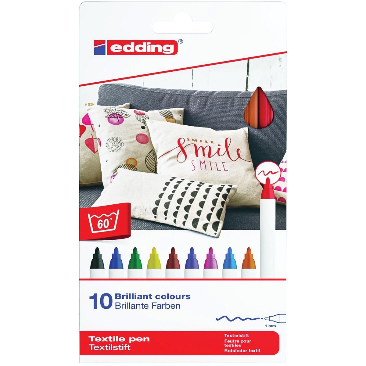 Edding -  textielpen 4600, set van 10 stuks in geassorteerde kleuren