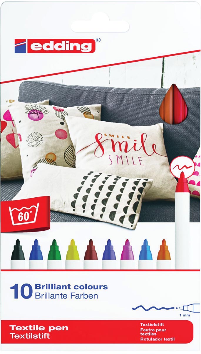 Edding -  textielpen 4600, set van 10 stuks in geassorteerde kleuren