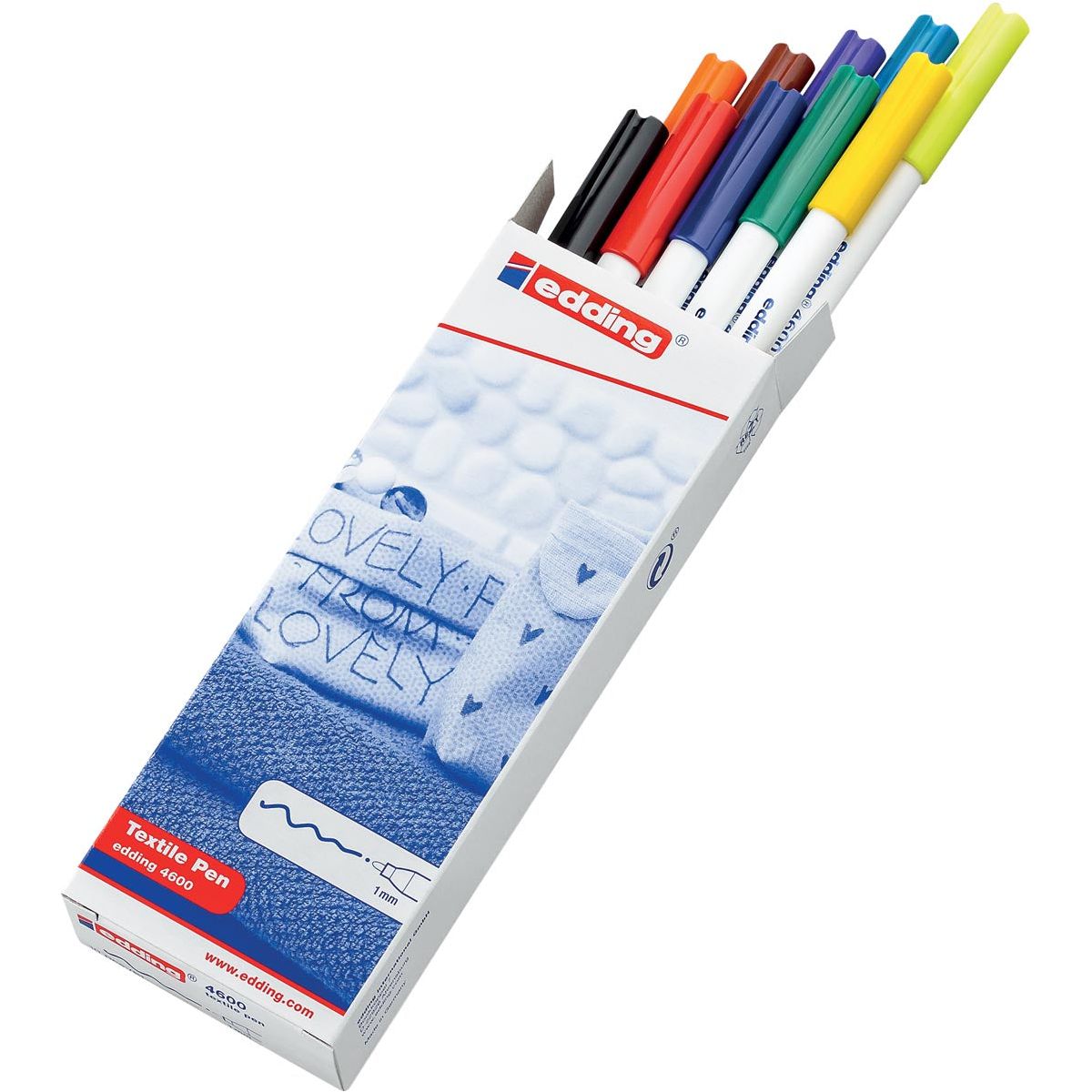 Edding - Textile Pen 4600, boîte avec 10 pièces en couleurs de base