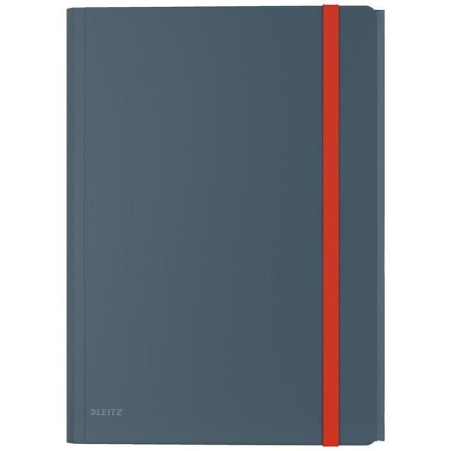 Leitz - Dossier confortable en élasto à 3 rabats, avec compartiment de rangement avec fermeture à bouton-poussoir, en PP, ft A4, gris