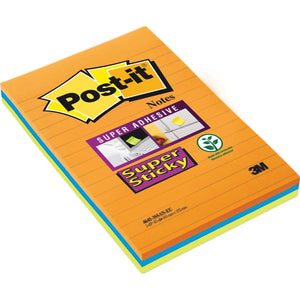 Post-it Super Sticky -   Notes, 45 blaadjes, ft 102 x 152 mm, geassorteerde kleuren, pak van 3