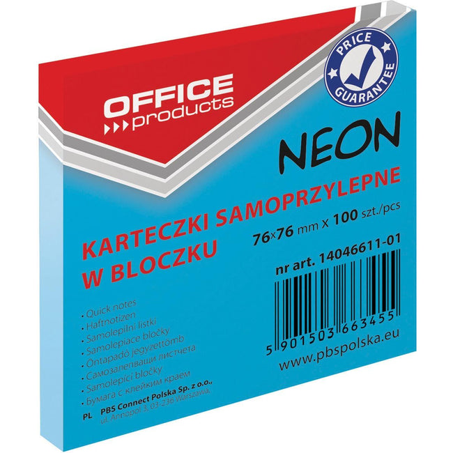 OFFICE products -   memoblok Neon, ft 76 x 76 mm, 100 vel, neonblauw