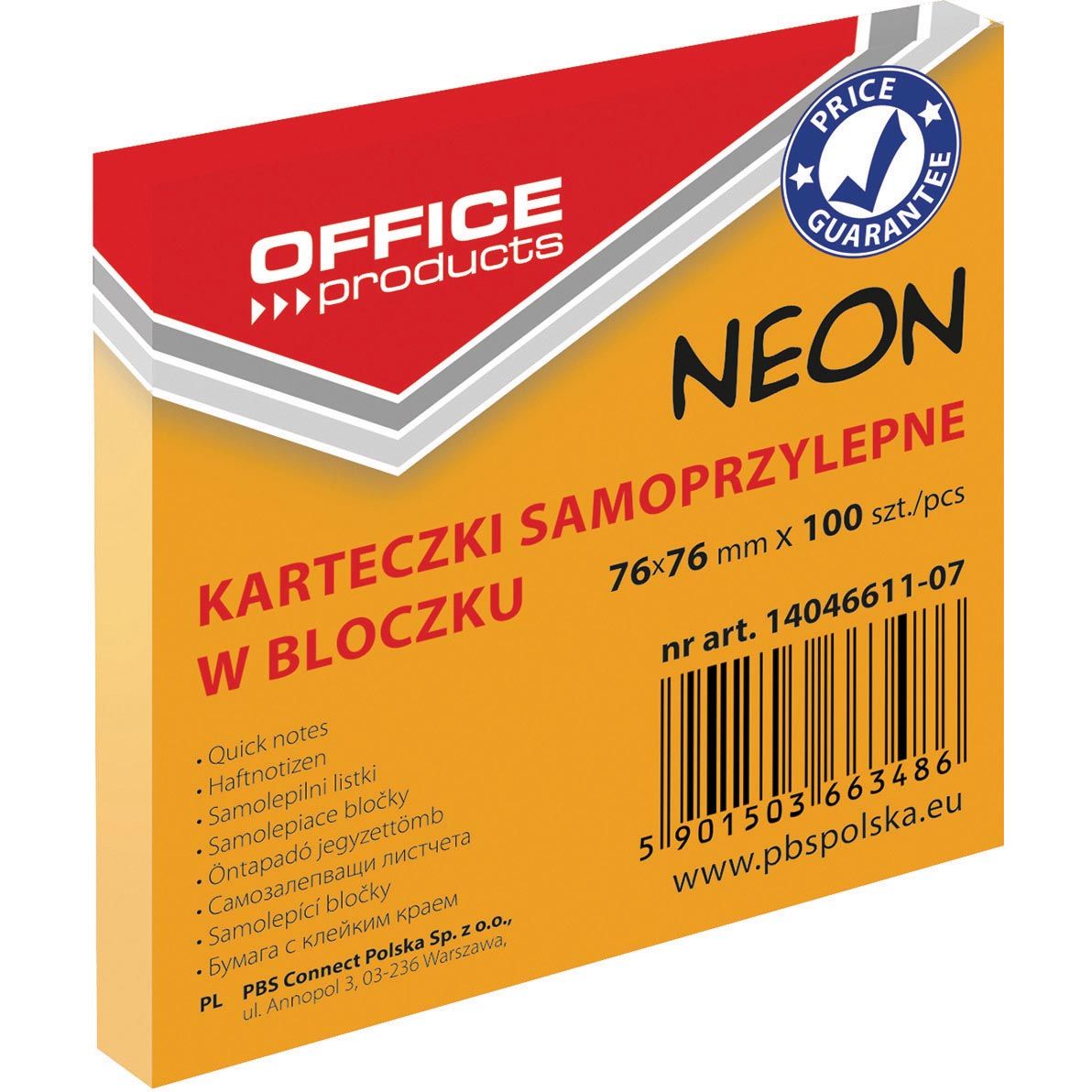 OFFICE products -   memoblok Neon, ft 76 x 76 mm, 100 vel, neonoranje