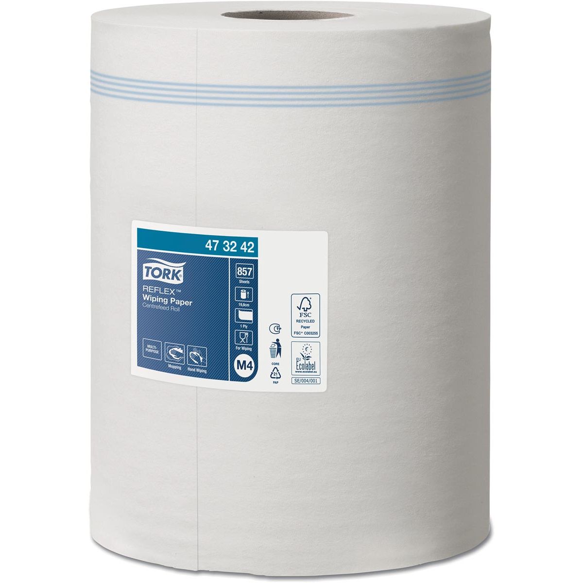 Tork -  Reflex Wiping poetspapier, centerfeed, 1-laags, systeem M4, pak van 6 rollen
