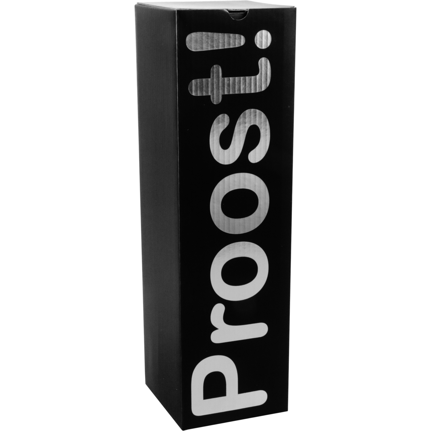 Klika - Flaschenbox | Prost! | Golfkarton | 1 Flasche | 95x95x330mm | Schwarz/Silber 10 Stücke