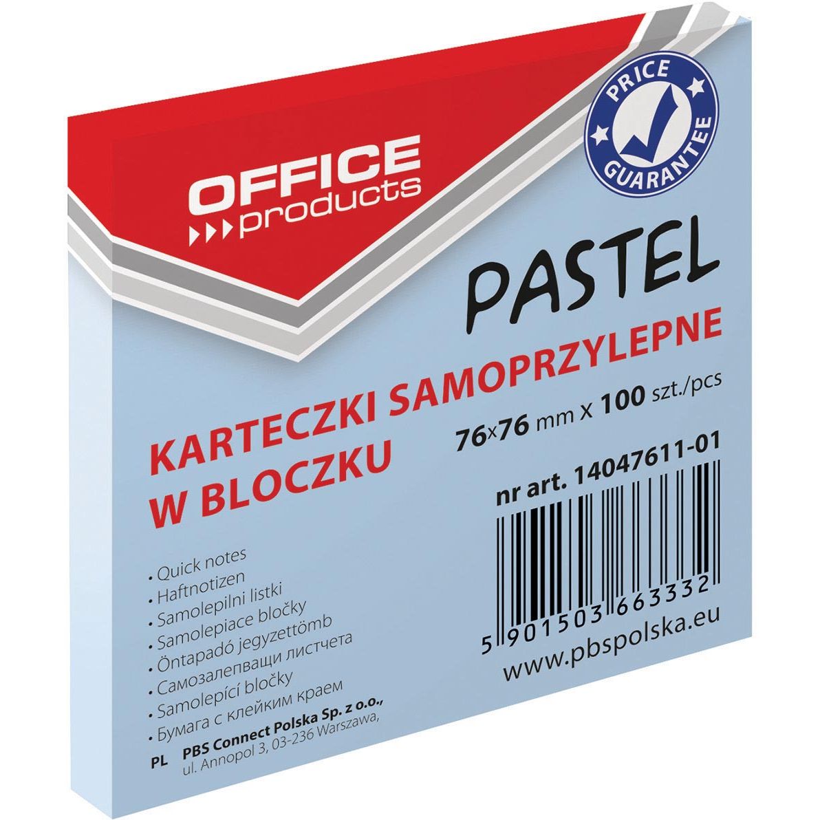OFFICE products -   memoblok tel, 76 x 76 mm, 100 vel, pastelblauw