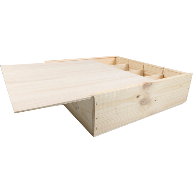 Klika -  Wijnkist | 4 flessen | schuifdeksel | 340x340x85mm | hout | naturel | 5 stuks
