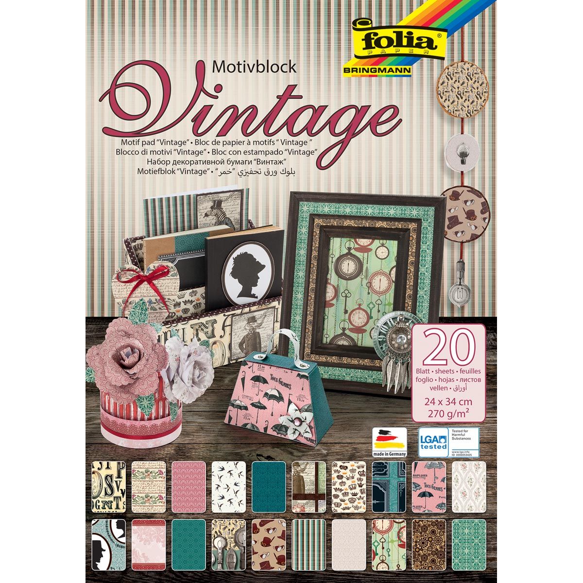 Folia - Folia motiefpapier Vintage II, 270 g, ft 24 x 34 cm, blok van 20 vel