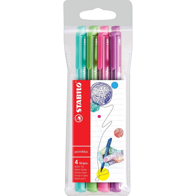 STABILO -  pointMax schrijfstift, 0,8 mm, etui van 4 stuks in geassorteerd fun kleuren