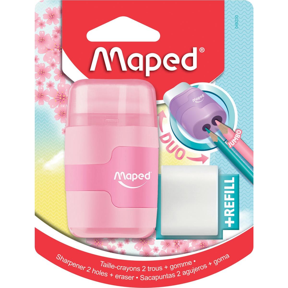 Maped -  potloodslijper + gom Connect Soft Touch, pastelkleur, op blister