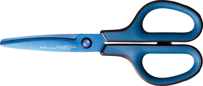 Plus - Plus FitCut Curve PREMIUM schaar, 17,5 cm, titanium bladen, blauw, op blister